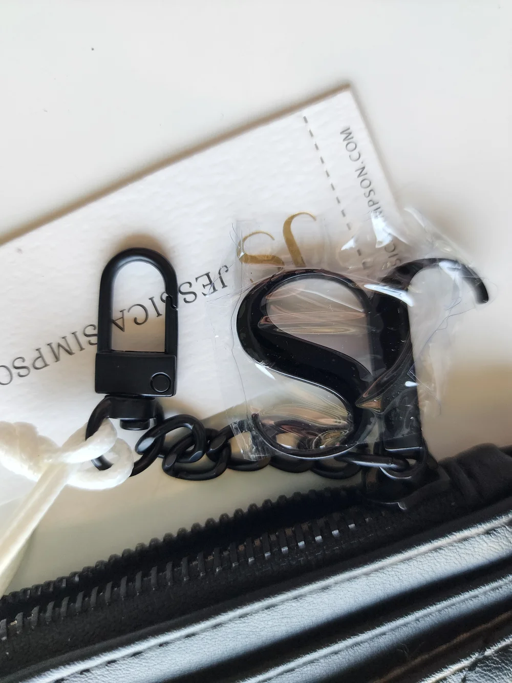 NWT Jessica Simpson Black Quilted Card & Key Holder with Crystal Panther Charm